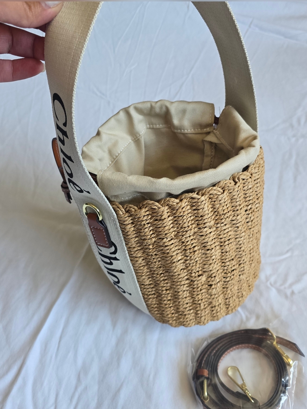 Inspired Chloé Woody Small Mifuko Basket Bag With Linen - Picture 2 of 5